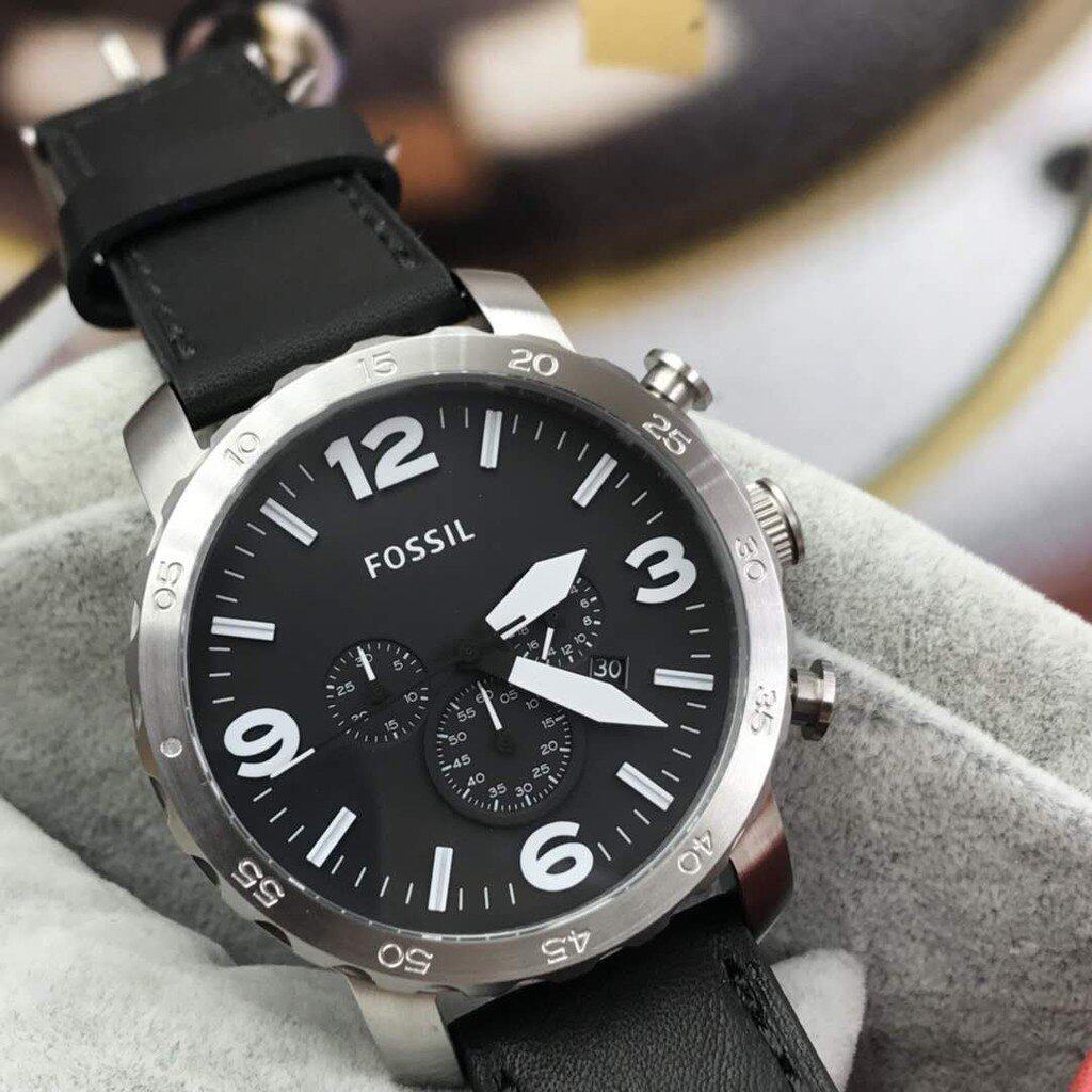 Fossil Men’s Quartz Black Leather Strap Black Dial 50mm Watch JR1436