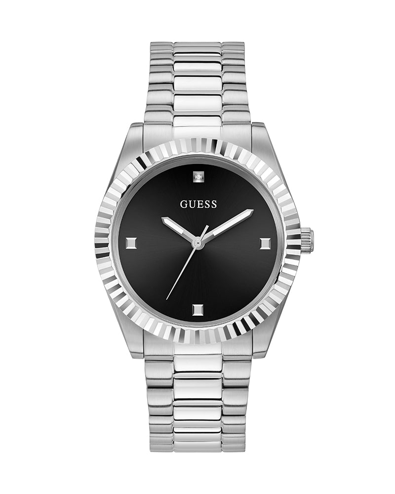 Guess Connoisseur Silver Stainless Steel Black Dial Quartz Watch for Gents - GW0542G1