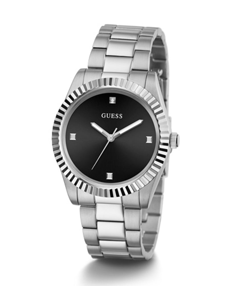 Guess Connoisseur Silver Stainless Steel Black Dial Quartz Watch for Gents - GW0542G1
