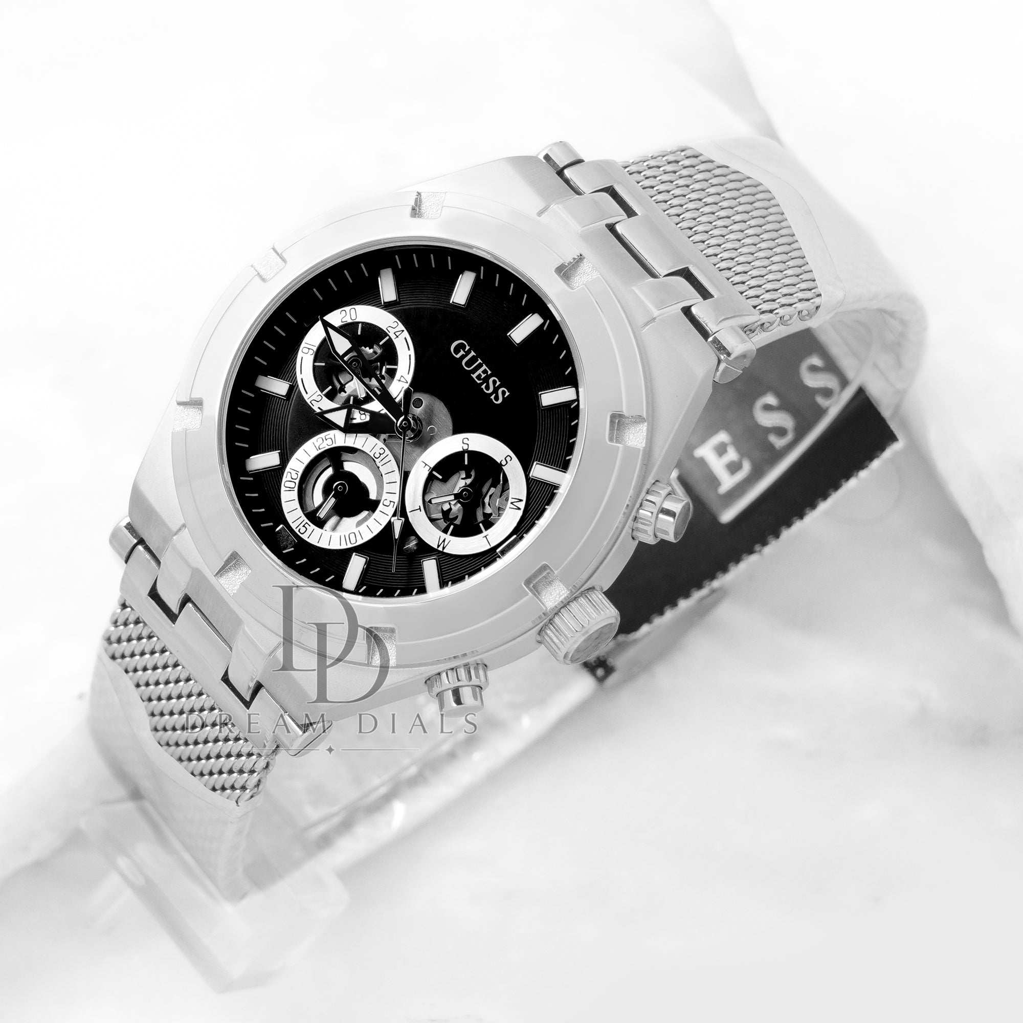 Guess Contnental Men’s Quartz Silver Stainless Steel Black Dial 44mm Watch GW0582G1