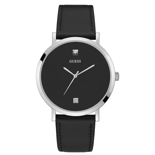 Guess Men’s Quartz Black Leather Strap Black Dial 44mm Watch GW0009G1