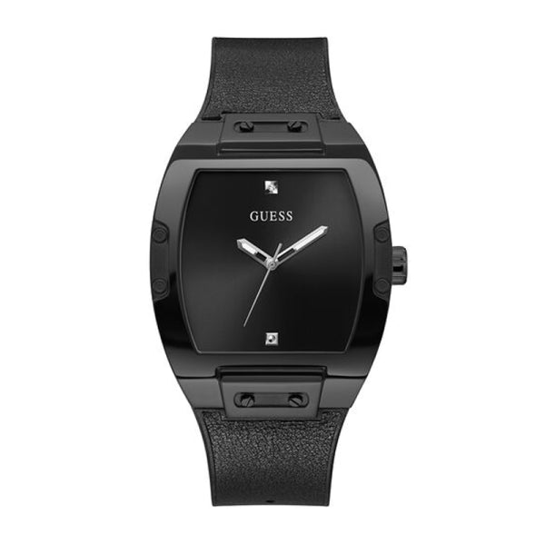 Guess Men’s Quartz Black Silicone &amp; Leather Strap Black Dial 43mm Watch GW0386G1