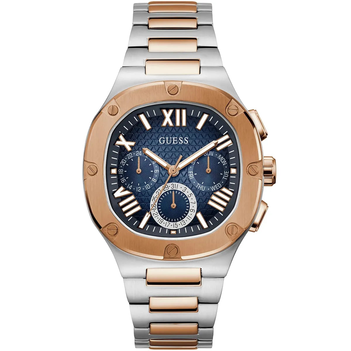 Guess Men’s Quartz Two Tone Blue Dial 42mm Watch GW0572G4