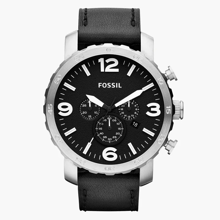 Fossil Men’s Quartz Black Leather Strap Black Dial 50mm Watch JR1436