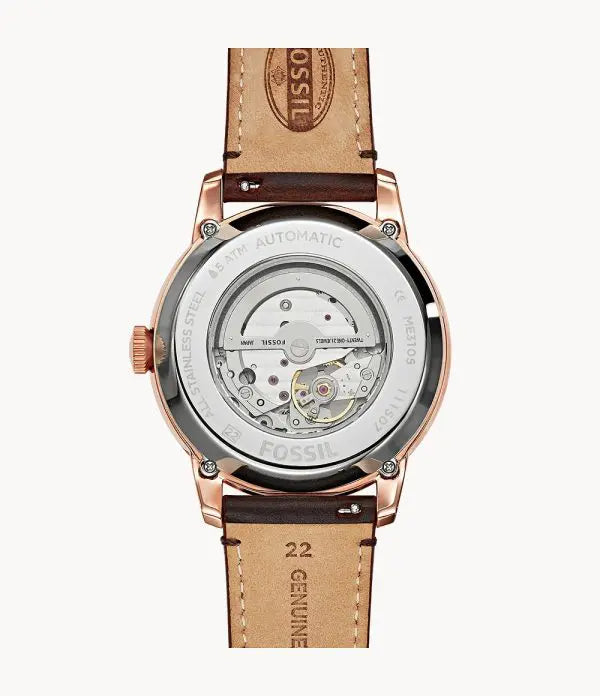 Fossil Men’s Automatic Leather Strap Beige Dial 44mm Watch ME3105