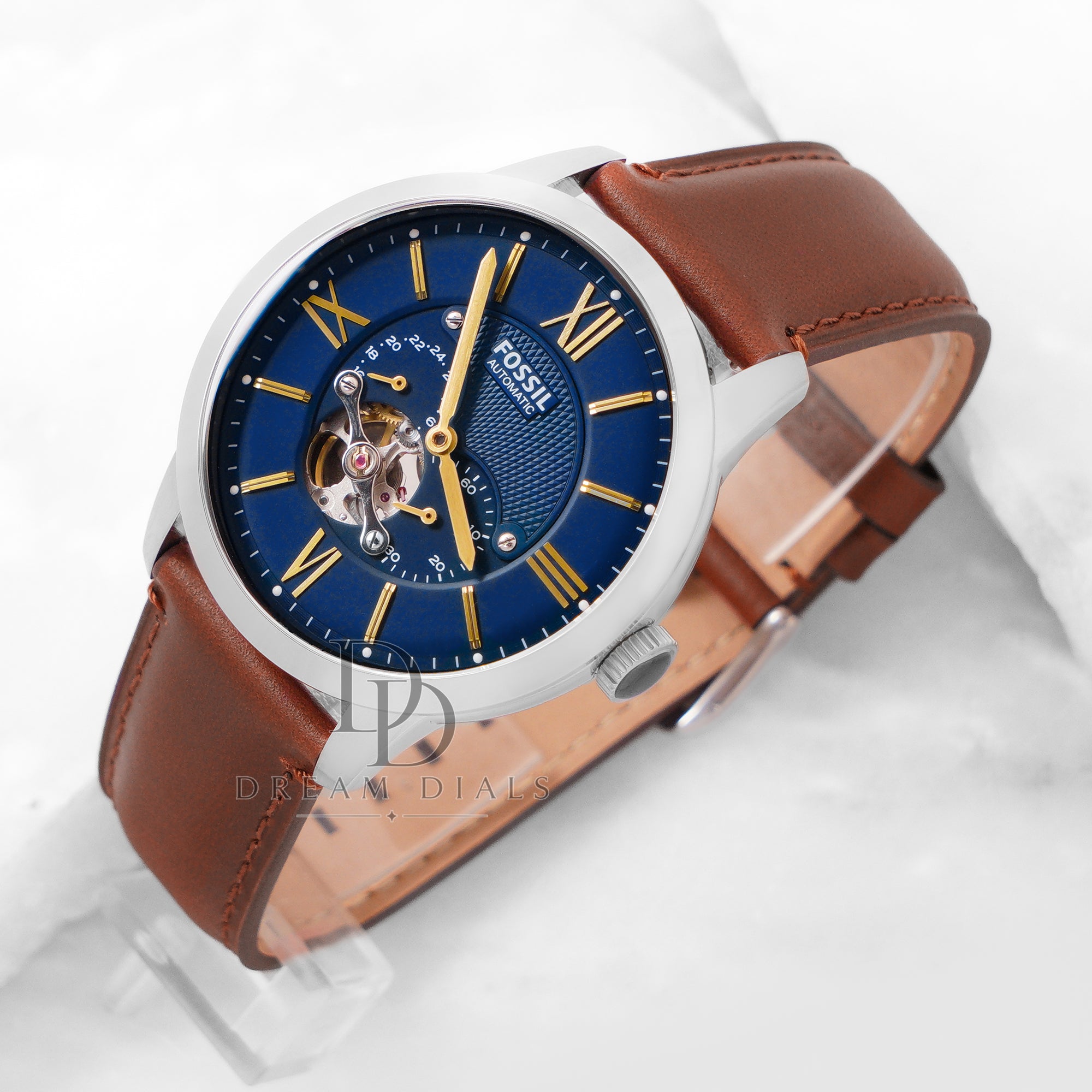 Fossil Men’s Automatic Leather Strap Blue Dial 44mm Watch ME3110 luxury branded watch available in Pakistan