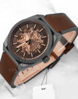 Fossil Everett Brown Leather Strap Black Dial Automatic Watch for Gents - ME3207