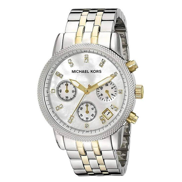 Michael Kors Jet Set Two-tone Stainless Steel Mother of pearl Dial Chronograph Quartz Watch for Ladies - MK5057