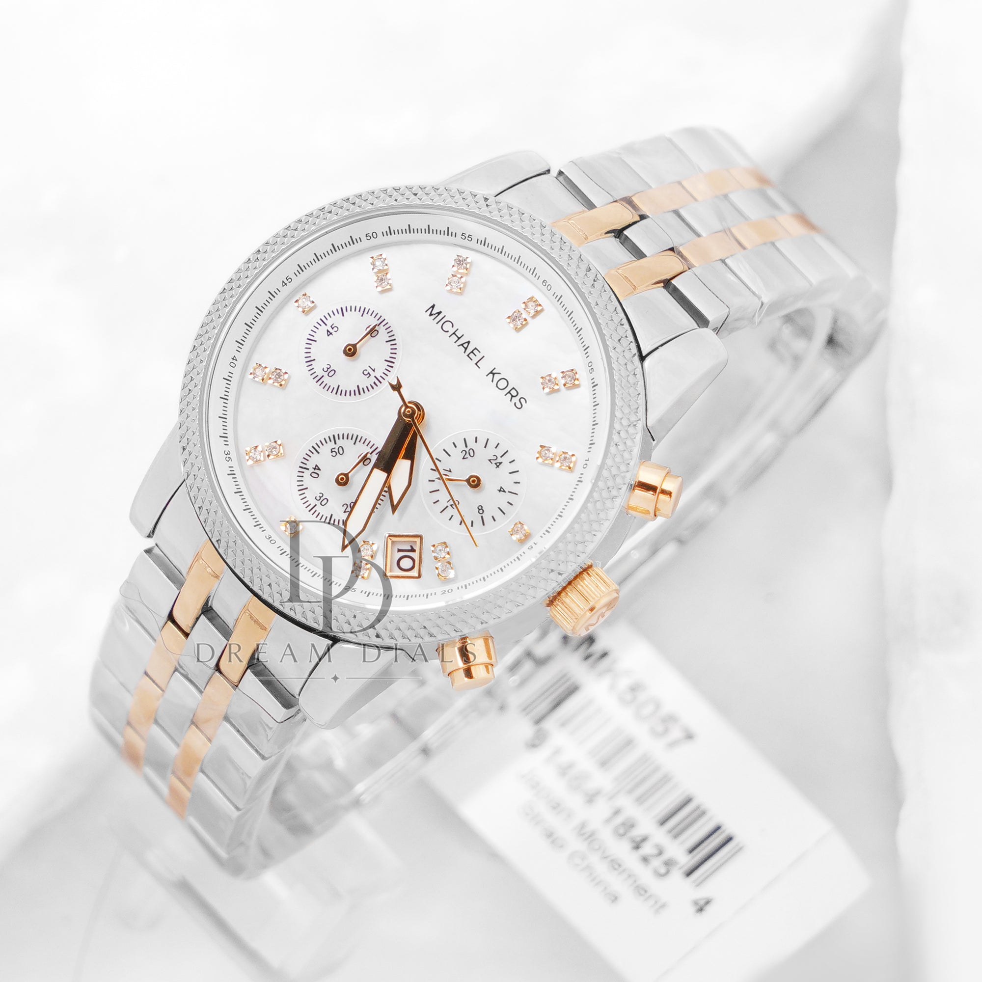 Michael Kors Jet Set Two-tone Stainless Steel Mother of pearl Dial Chronograph Quartz Watch for Ladies - MK5057