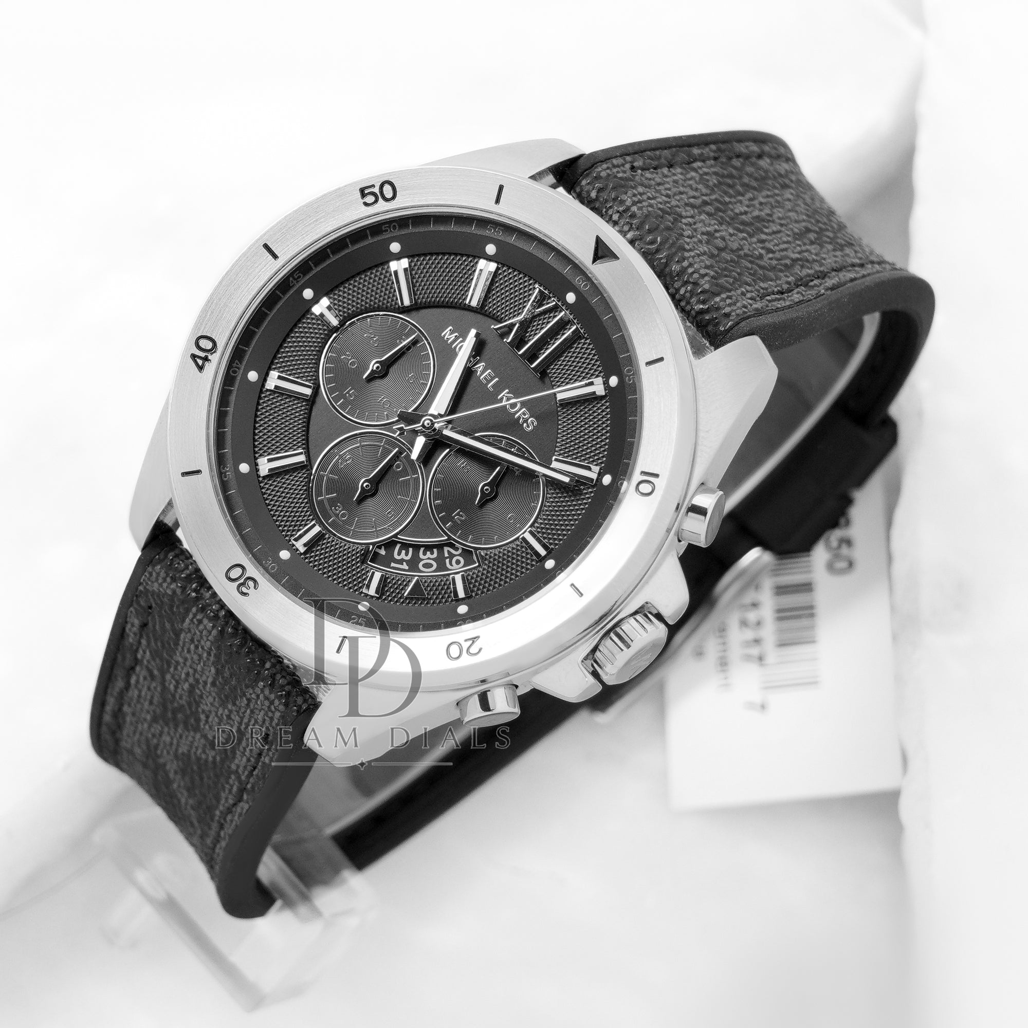 Michael Kors Men’s Black Silicone & Leather Strap Black Dial 45mm Watch MK8850
