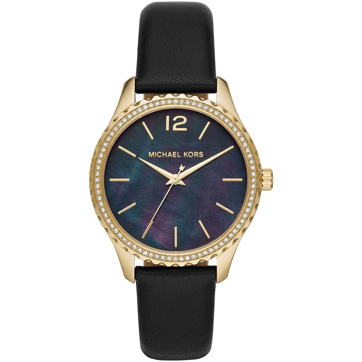 Michael Kors Women’s Quartz Black Leather Strap Mother Of Pearl Black Dial 38mm Watch MK2911 Front