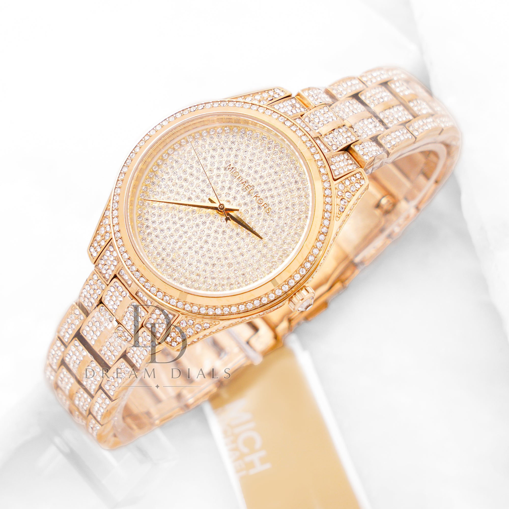 Michael Kors Women’s Quartz Gold Stainless Steel Crystal Pave Dial 38mm Watch MK3930 Cross angle image