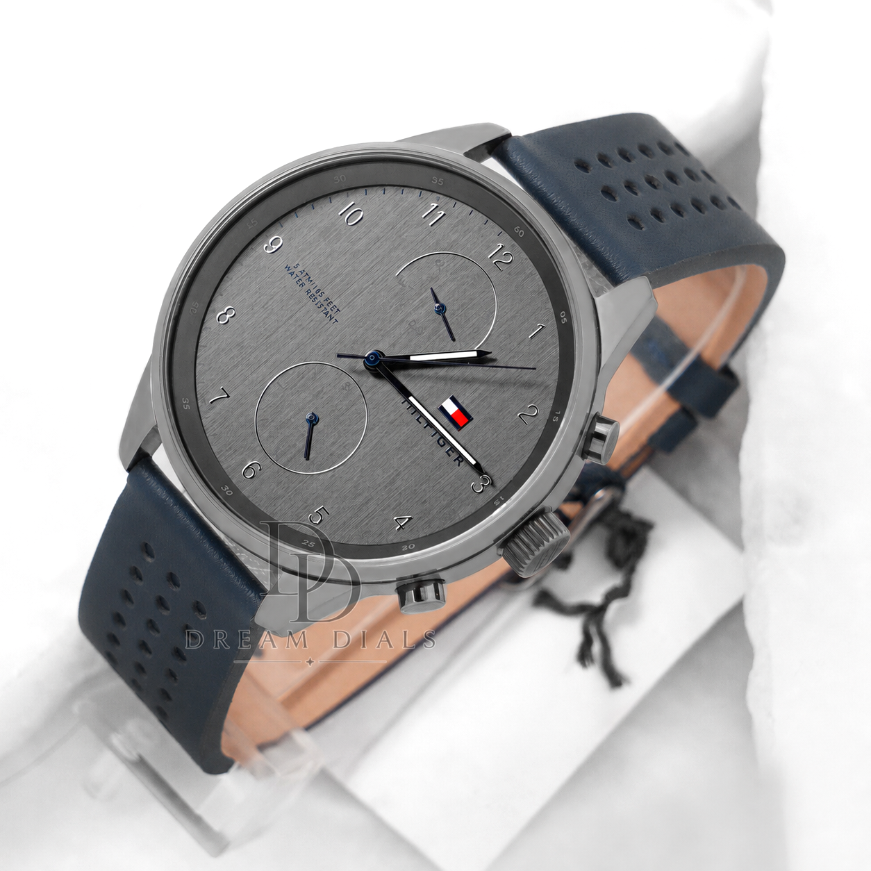 Tommy Hilfiger Chase Grey Dial Blue Leather Strap Watch for Men 1791578