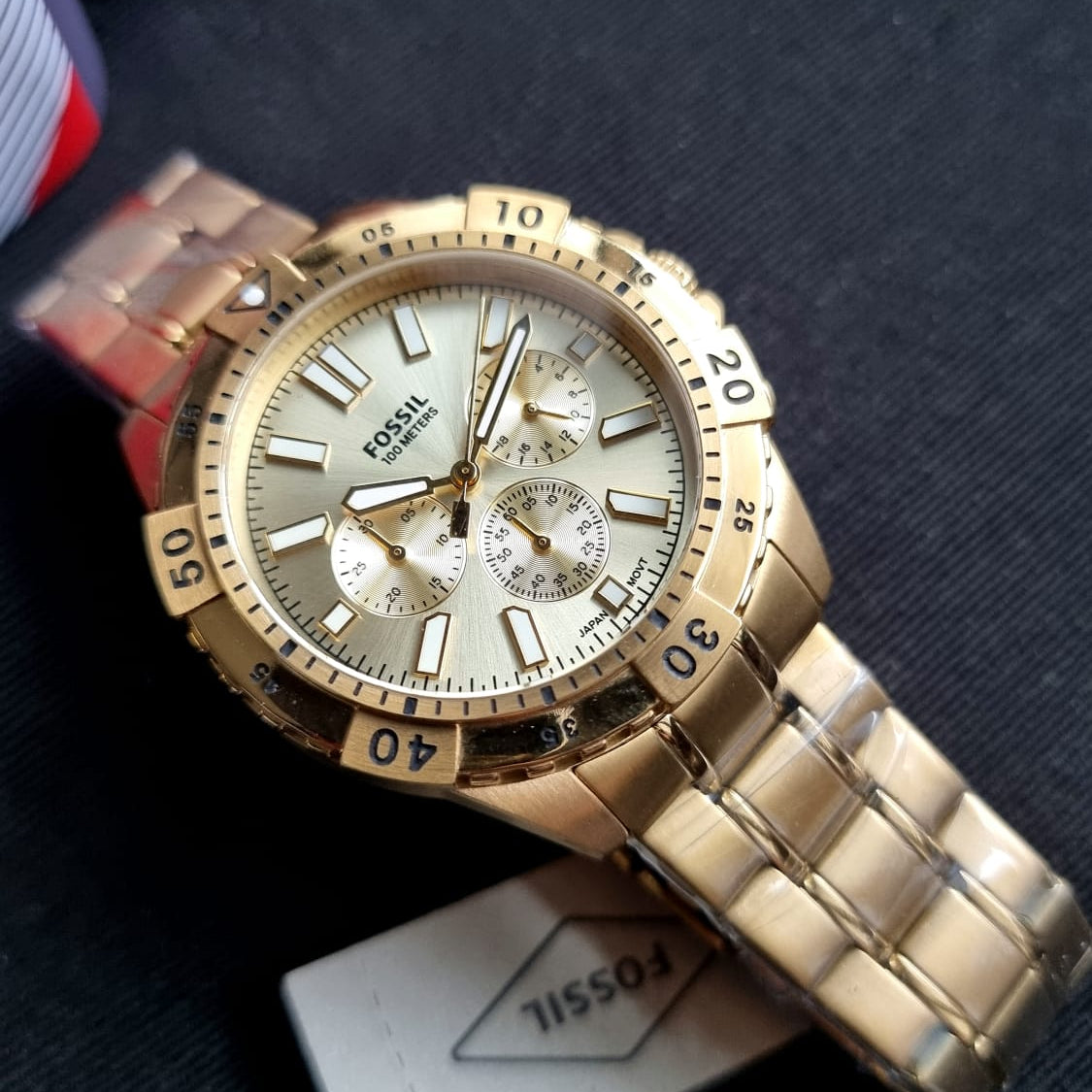 Fossil Men’s Chronograph Quartz Stainless Steel Gold Dial 44mm Watch FS5772