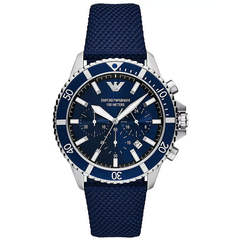 Emporio Armani Men’s Quartz Blue Nylon & Leather Strap Blue Dial 43mm Watch AR11588
