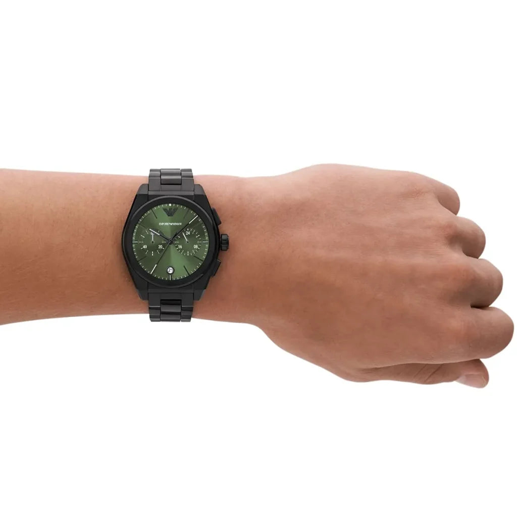Emporio Armani Federico Men’s Quartz Black Stainless Steel Green Dial 43mm Watch AR11562