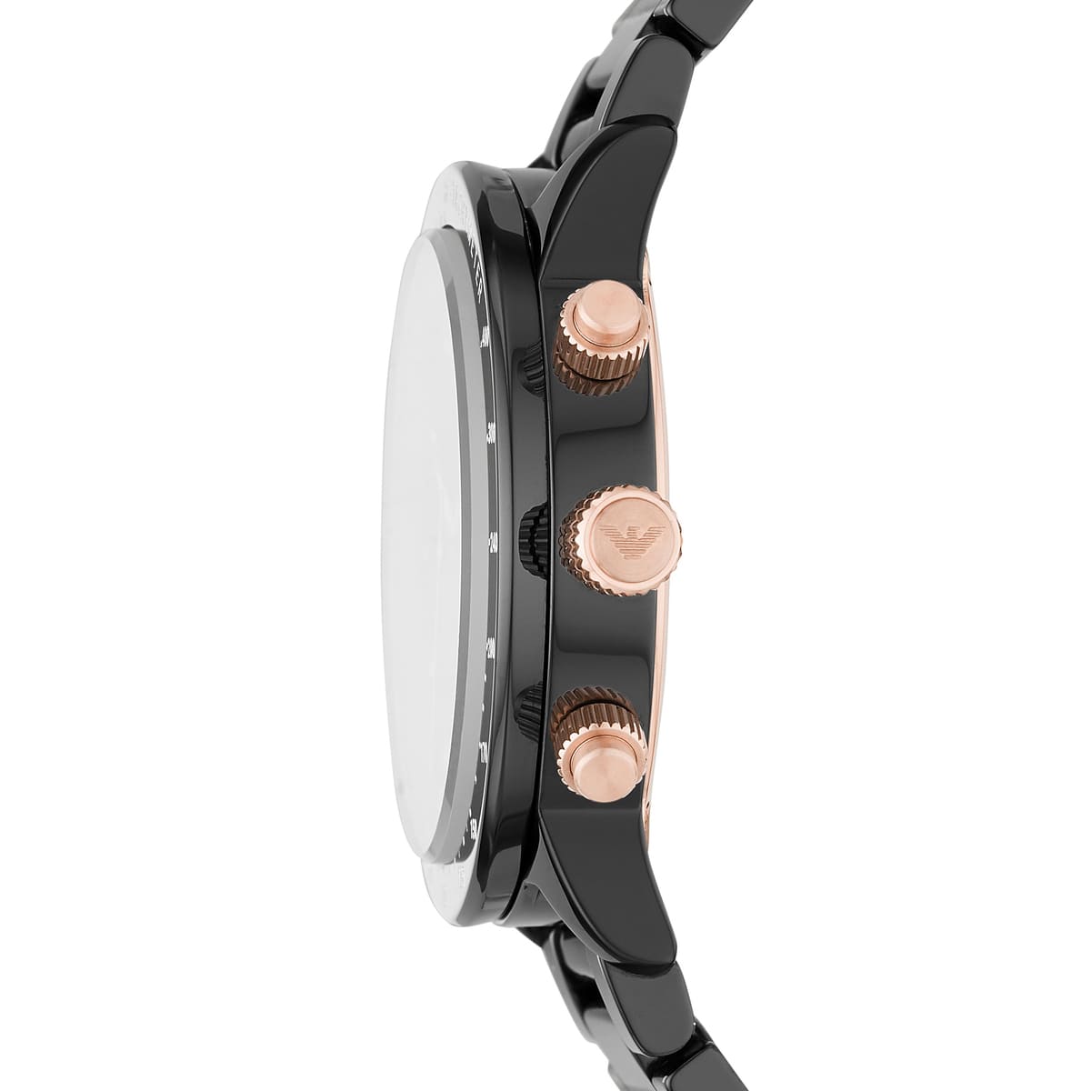 Side view Emporio Armani Men’s Quartz Black Ceramic Black Dial 43mm Watch AR70002