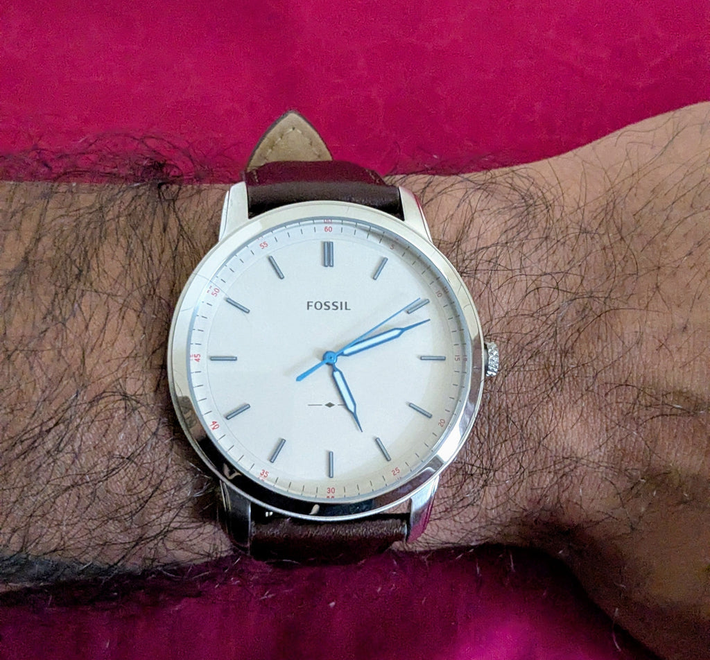 Fossil Minimalist Men’s Quartz Brown Leather Strap Off White Dial 44mm Watch FS5306