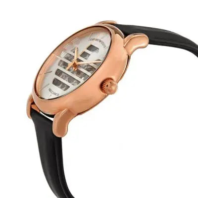 Emporio Armani Luigi Meccanico Men’s Automatic Black Leather Strap Silver Dial 43mm Watch AR60031