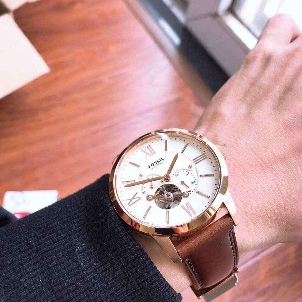 Fossil Men’s Automatic Leather Strap Beige Dial 44mm Watch ME3105