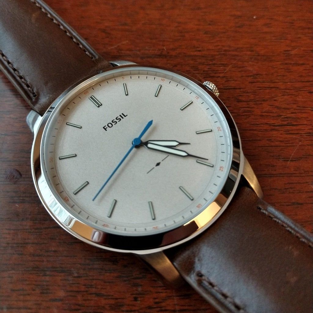 Fossil Minimalist Men’s Quartz Brown Leather Strap Off White Dial 44mm Watch FS5306