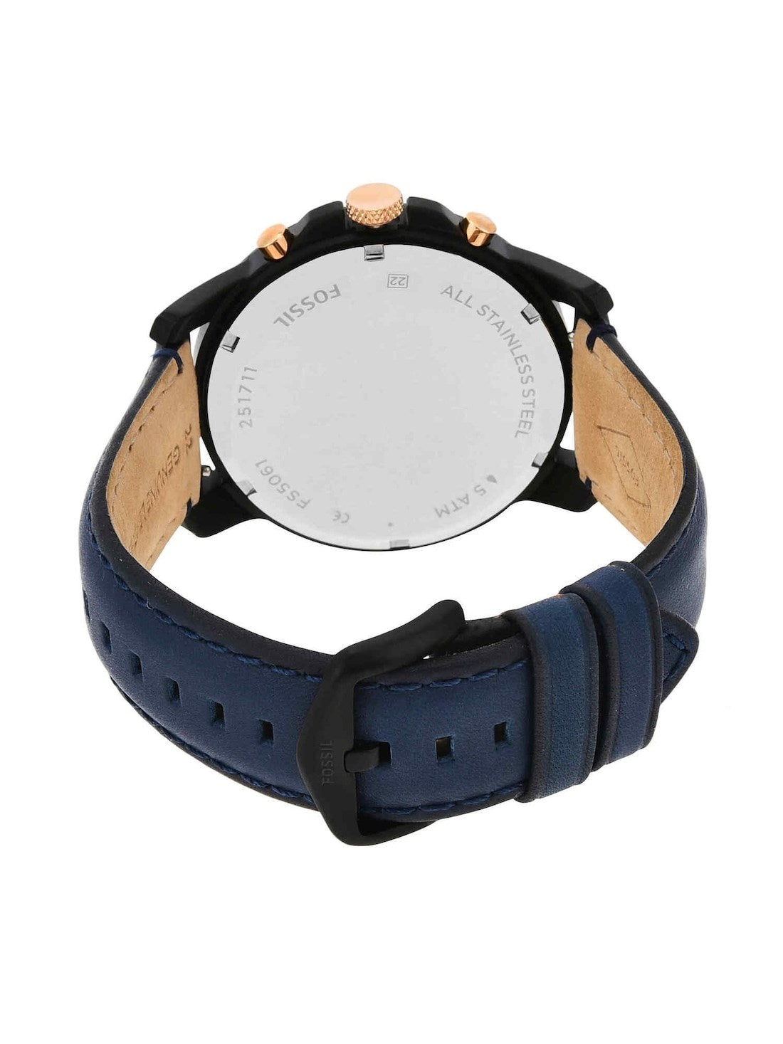 Fossil Grant Blue Leather Strap Black Dial Chronograph Quartz Watch for Gents - FS5061