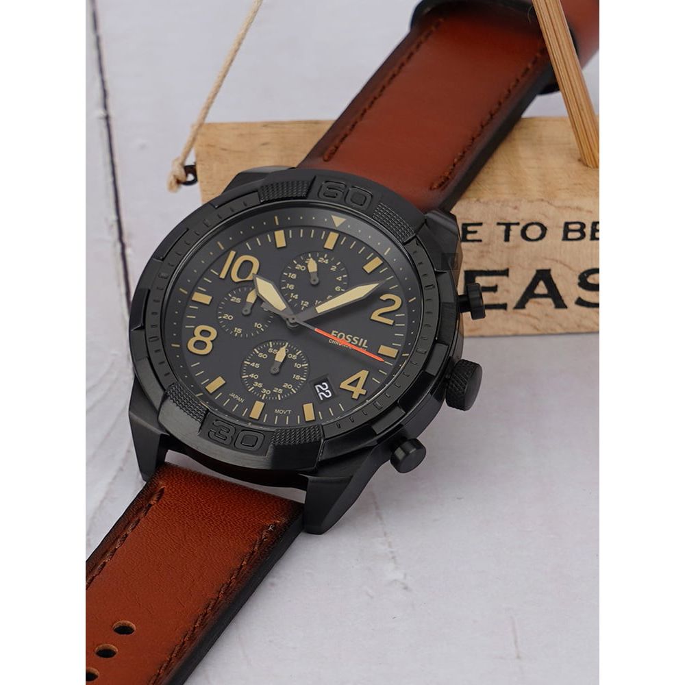 Fossil Men’s Chronograph Quartz Leather Strap Black Dial 50mm Watch FS5714