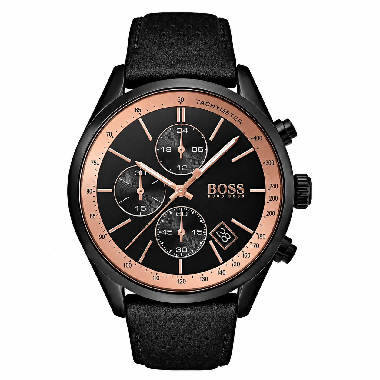 Hugo Boss Men’s Quartz Leather Strap Black Dial 44mm Watch 1513550
