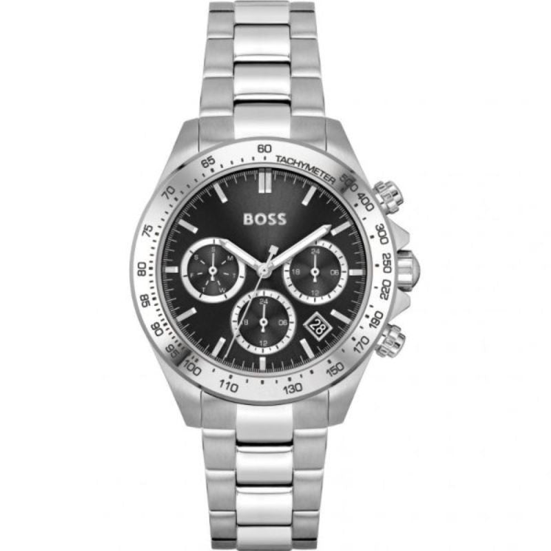 Hugo Boss 1502614 Ladies Quartz Silver Stainless Steel Black Dial 38 Watch