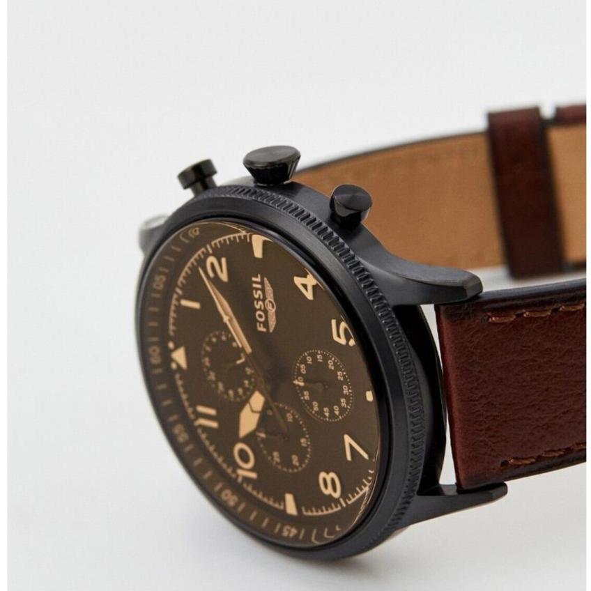 Fossil Chronograph Brown Leather Strap Black Dial 44mm Watch For Men FS5833