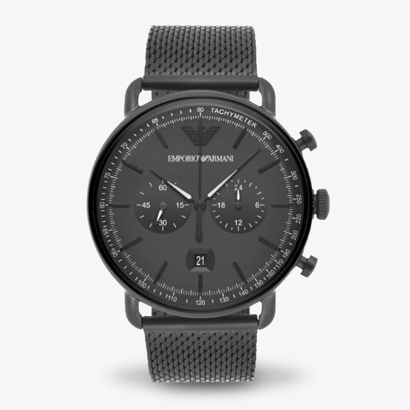 EMPORIO ARMANI Aviator Black Mesh Bracelet Black Dial Chronograph Quartz Watch for Gents - AR11264